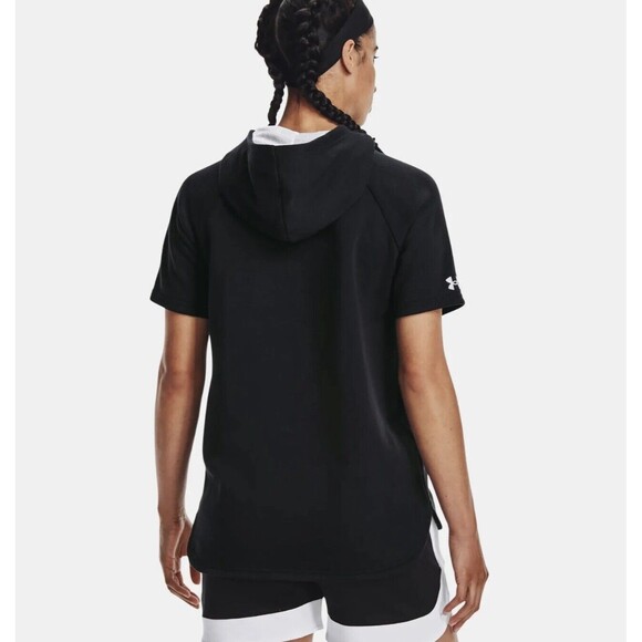 Under Armour Women's UA Short Sleeve Hoodie Black Loose Fit ,  UA Sweatshirts - Picture 9 of 9